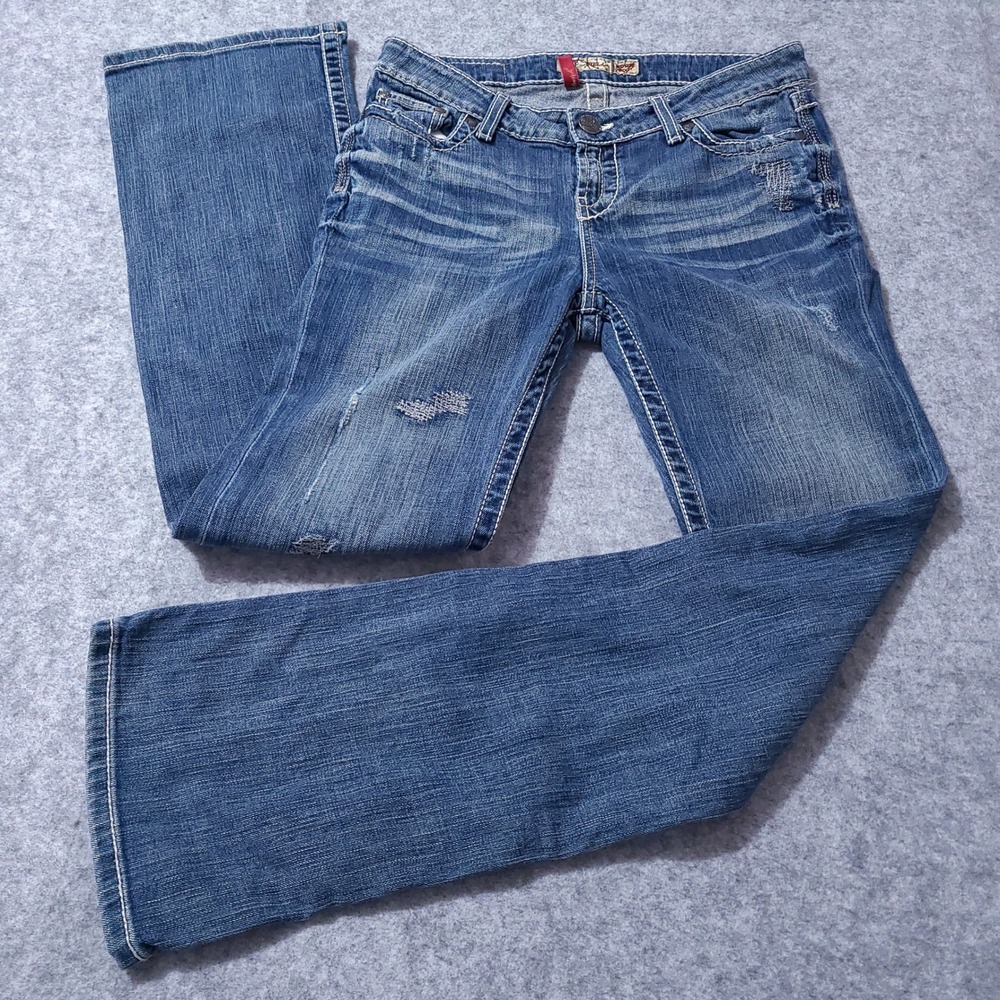 BKE Stella Bootcut Jeans Women 27x31.5 Blue Distressed Mid Rise Stretch Denim